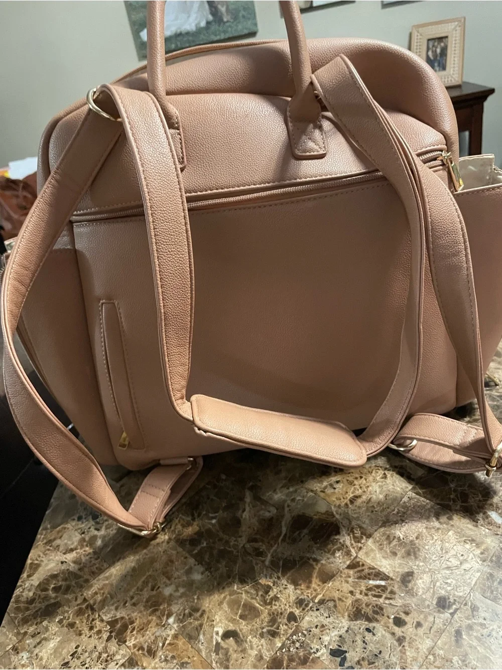 Ayla & Co tan Baby Bag Backpack - Convertible Diaper Tote